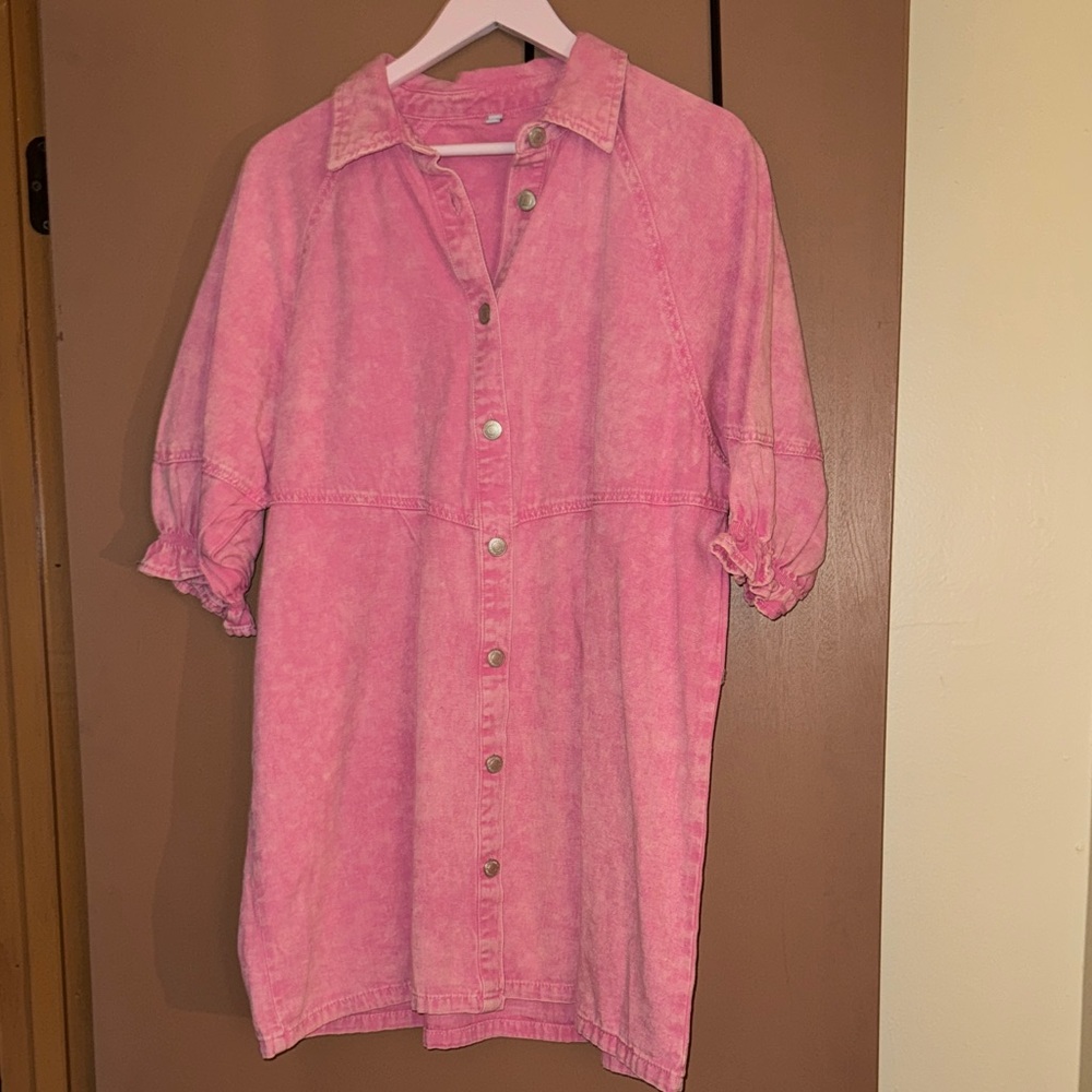 Amazon Pink Button-Up Mini Dress